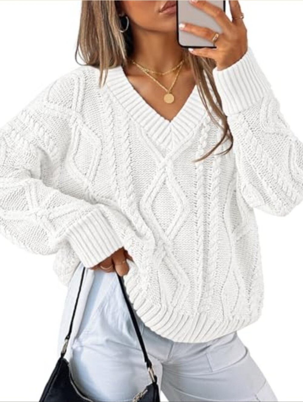 Fall Cable Knit V Neck Sweater